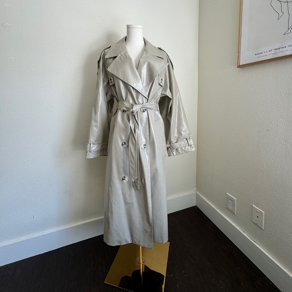 meotine Jackets & Blazers - MEOTINE BOBBY TRENCH VEGAN LEATHER - LIGHT GREY